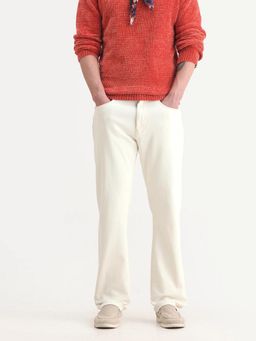 Rare Rabbit - Off White Cotton Blend Button Fly Jeans