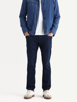 Rare Rabbit - Navy Blue Cotton Blend Button Fly Jeans