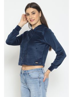 PRETTY LOVING THING - Women Navy Full Sleeve Velour Solid Sweatshirt