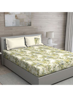 GM - Green Plants 150 Tc Cotton Queen Bedsheet With 2 Pillow Covers
