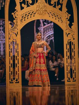 THE ROYALEUM ATELIER - Red Amira Lehenga with Blouse and Dupatta (Set of 3)