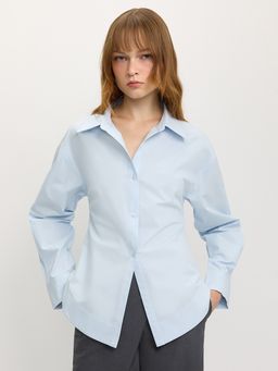 Pomelo - Fitted Oversized Button-Up Shirt - Baby Blue