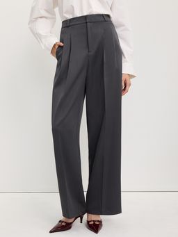 Pomelo - Pleated Wide-Leg Pants - Mid Grey
