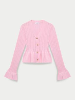 Pomelo - Frill-Trim Peplum Cardigan - Light Pink