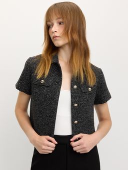 Pomelo - Button-Up Crop Shirt - Black