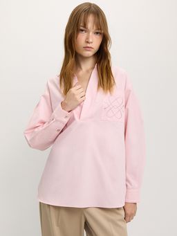 Pomelo - Pocketed Oversized Roll Sleeve Shirt - Light Pink