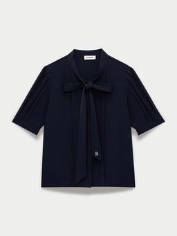 Pomelo - Scarf-Tie Pleated Blouse - Mid Night