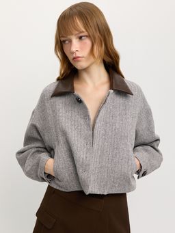 Pomelo - Textured Oversized Crop Jacket - Brown