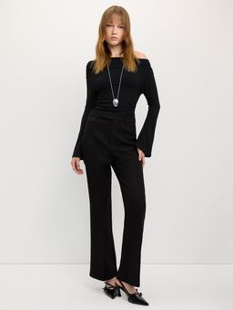Pomelo - High-Waisted Flared Pants - Black
