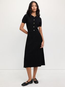 Pomelo - Button-Up Front-Slit Dress - Black