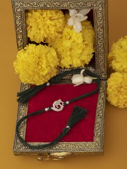 Praavy - Intricate Vighnaharta Ganesha Rakhi 925 Sterling Silver Rakhi for Brother