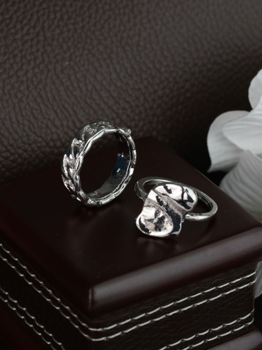 Priyaasi Black Artificial Stone Silver Plated Ring (Pack of 2)