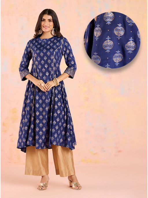Likha Navy Blue Diwa Dazzle Bandhani Printed A-line Kurta LIKKUR210