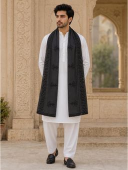 Zamour - Black Pure Cotton Embroidered Dupatta