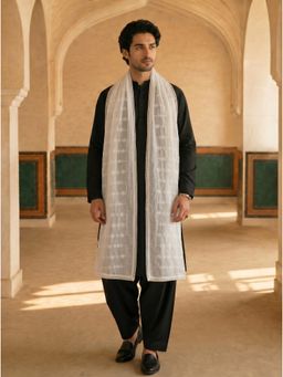 Zamour - White Pure Cotton Embroidered Dupatta