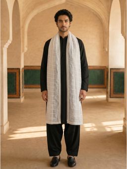 Zamour - White Pure Cotton Embroidered Dupatta