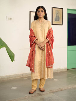 Apeksha Jain Label - Beige Anarkali with Pant and Dupatta (Set of 3)