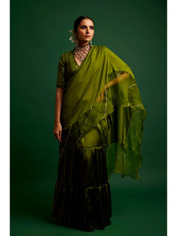 Apeksha Jain Label - Olive Embellished Pre Draped Saree with Stitched Blouse