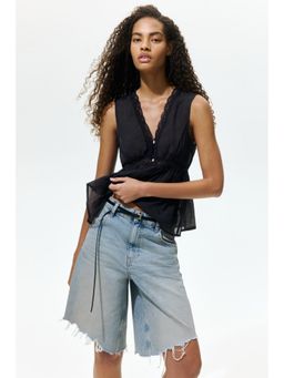 H&M - Women Black Lace-Trimmed Peplum Top