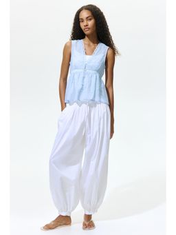 H&M - Women Blue Lace-Trimmed Peplum Top