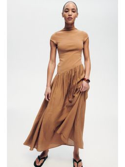 H&M - Women Beige Asymmetric Dual-Fabric Dress