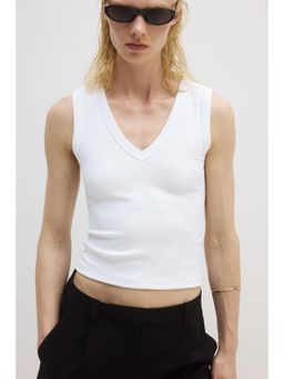 H&M - Women White Cooling Slim Fit Ribbed Vest Top
