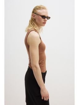 H&M - Women Brown Cooling Slim Fit Ribbed Integral-Bra Vest Top