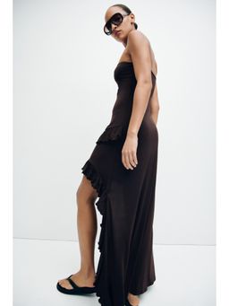 H&M - Women Brown Frill-Trimmed High-Low Dress