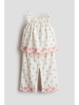 H&M - Girls White 2-Piece Printed Cotton Set