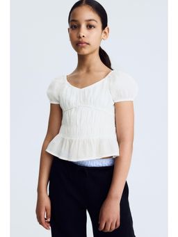 H&M - Girls White Crinkled Cotton Top