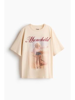 H&M - Women Beige Oversized Printed T-Shirt