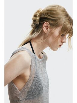 H&M - Women Grey Shimmering Rib-Knit Dress