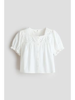 H&M - Girls White Puff-Sleeved Cotton Blouse