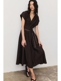 H&M - Women Brown Belted Cotton Dress