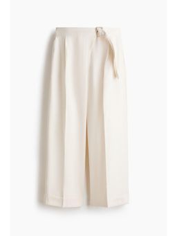 H&M - Women White Straight Belted Trousers