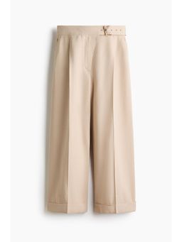 H&M - Women Beige Straight Belted Trousers