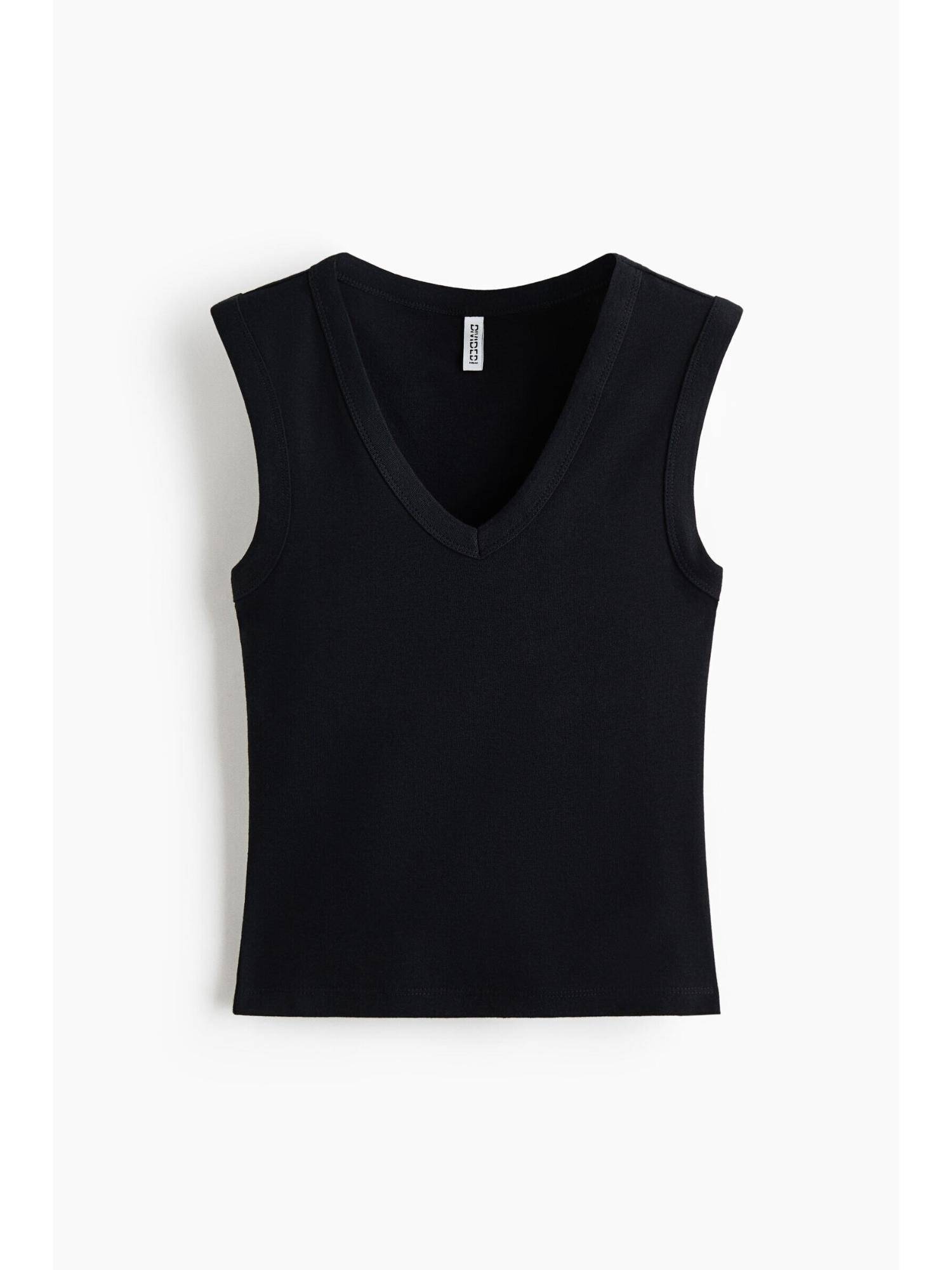 h&m Women Black Ribbed V-Neck Vest Top-picture-22
