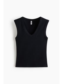H&M - Women Black Ribbed V-Neck Vest Top