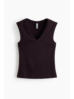 H&M - Women Purple Ribbed V-Neck Vest Top