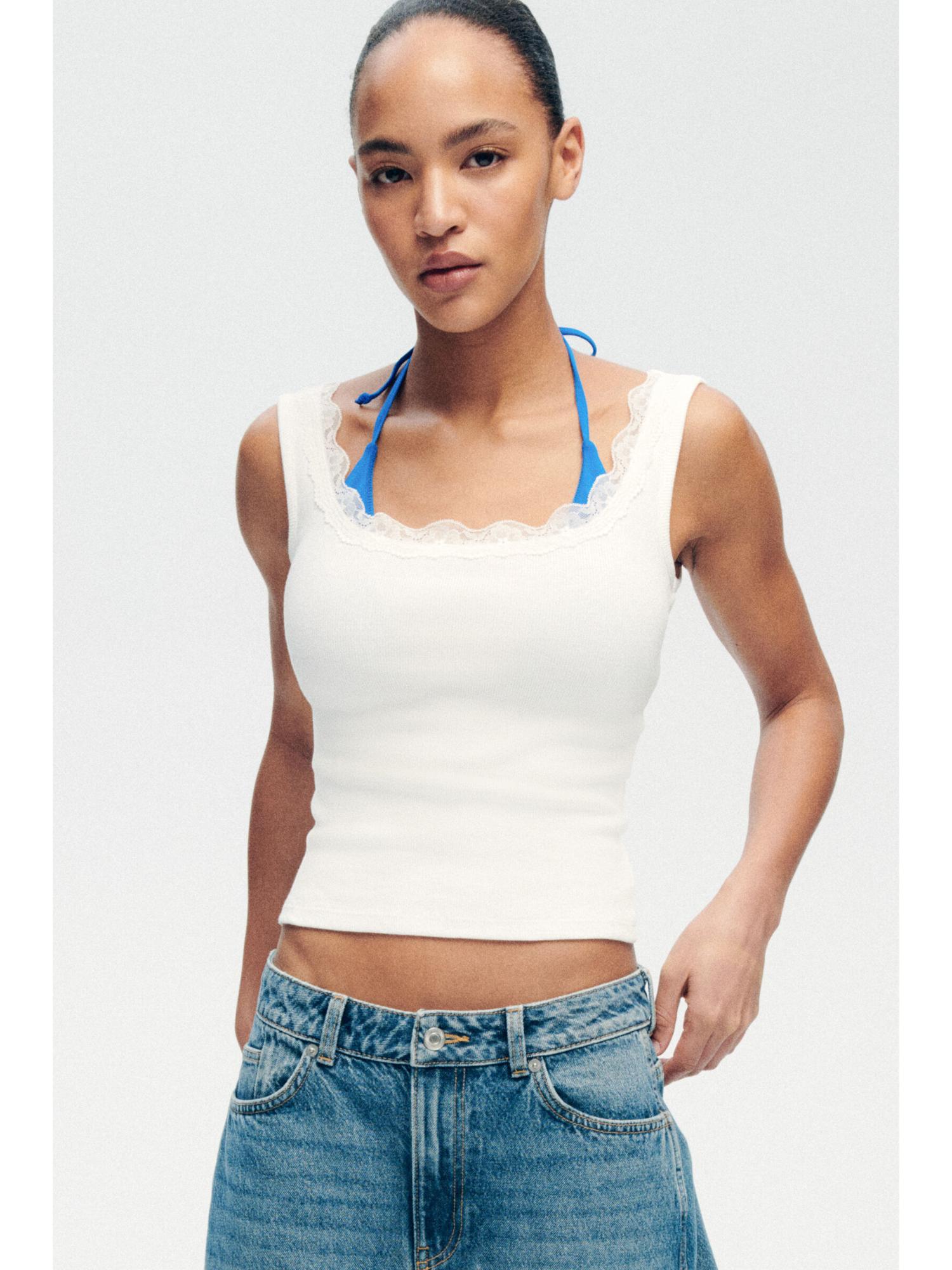 h&m Women White Lace-Trimmed Vest Top-picture-39