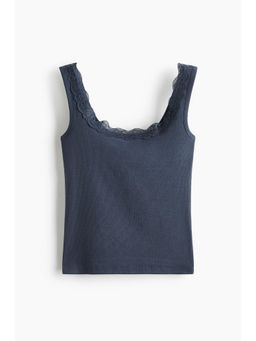 H&M - Women Blue Lace-Trimmed Vest Top