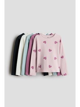 H&M - Girls Purple 5-Pack Long-Sleeved T-Shirts