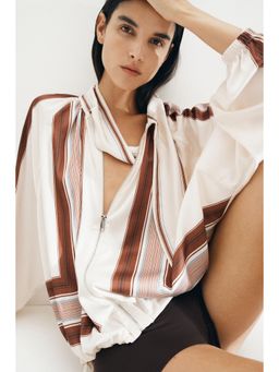 H&M - Women White Scarf-Collar Satin Jacket