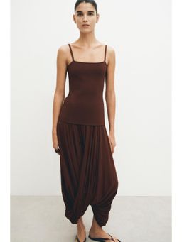 H&M - Women Brown Dual-Fabric Bubble-Hem Dress