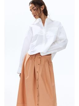 H&M - Women Orange Pleated Button-Front Skirt
