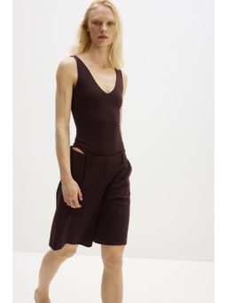 H&M - Women Brown Wrinkle-Resistant Relaxed Fit Bermuda Shorts