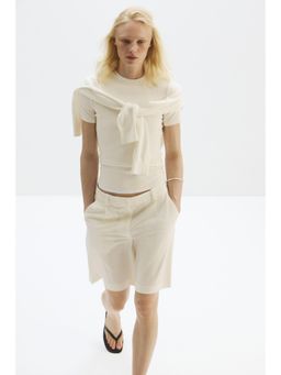 H&M - Women White Wrinkle-Resistant Relaxed Fit Bermuda Shorts