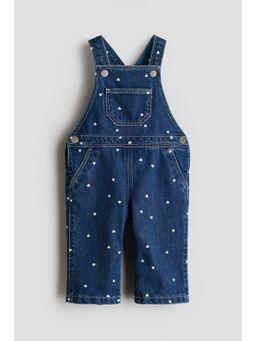 H&M - Girls Blue Printed Denim Dungarees