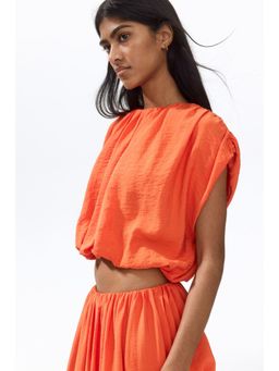 H&M - Women Orange Cropped Bubble-Hem Top