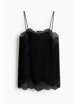 H&M - Women Black Lace-Trimmed Viscose Top